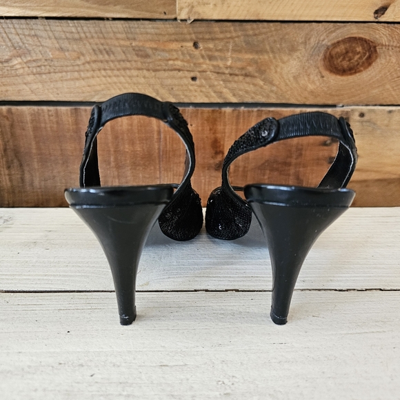 Tahari "Sharon" black sequin peep toe slingback heels in size 6-1/2 M - Picture 4 of 11